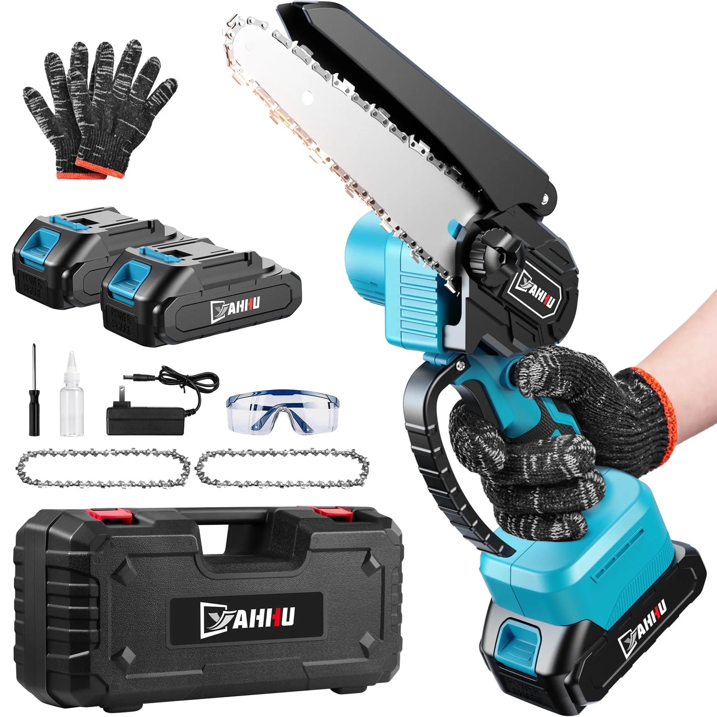 6 Inch Mini Chainsaw, Portable Electric Cordless Chainsaw Set,Battery Powered,Small Handheld Chain Saws Pruning for Tree Branches