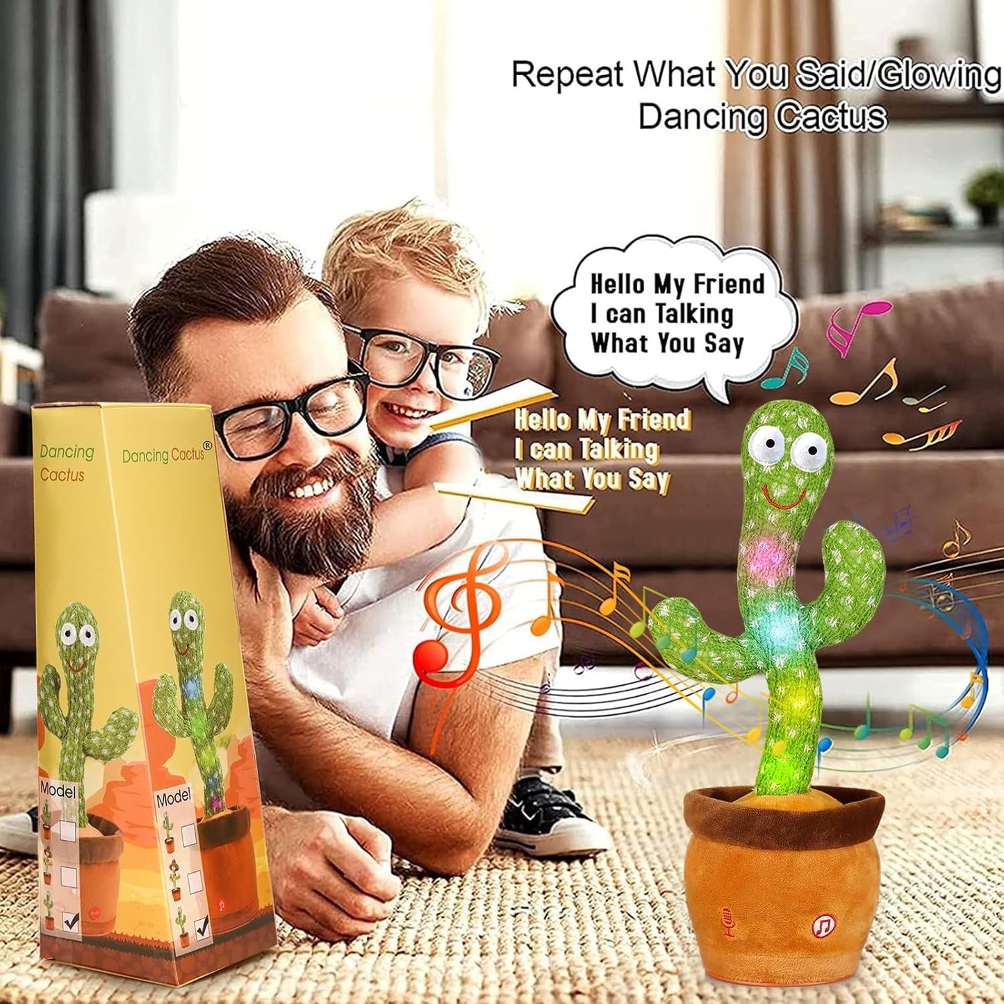 Dancing Cactus Baby Toys 6 to 12 Months, Talking Cactus Toys Repeats What You Say Baby Boy Toys, Dancing Cactus Mimicking Toy with LED English Sing Talking Musical Toys