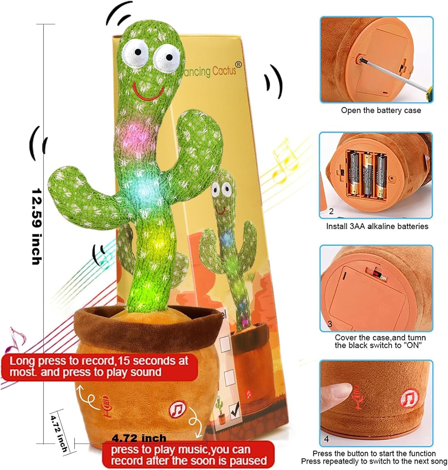 Dancing Cactus Baby Toys 6 to 12 Months, Talking Cactus Toys Repeats What You Say Baby Boy Toys, Dancing Cactus Mimicking Toy with LED English Sing Talking Musical Toys