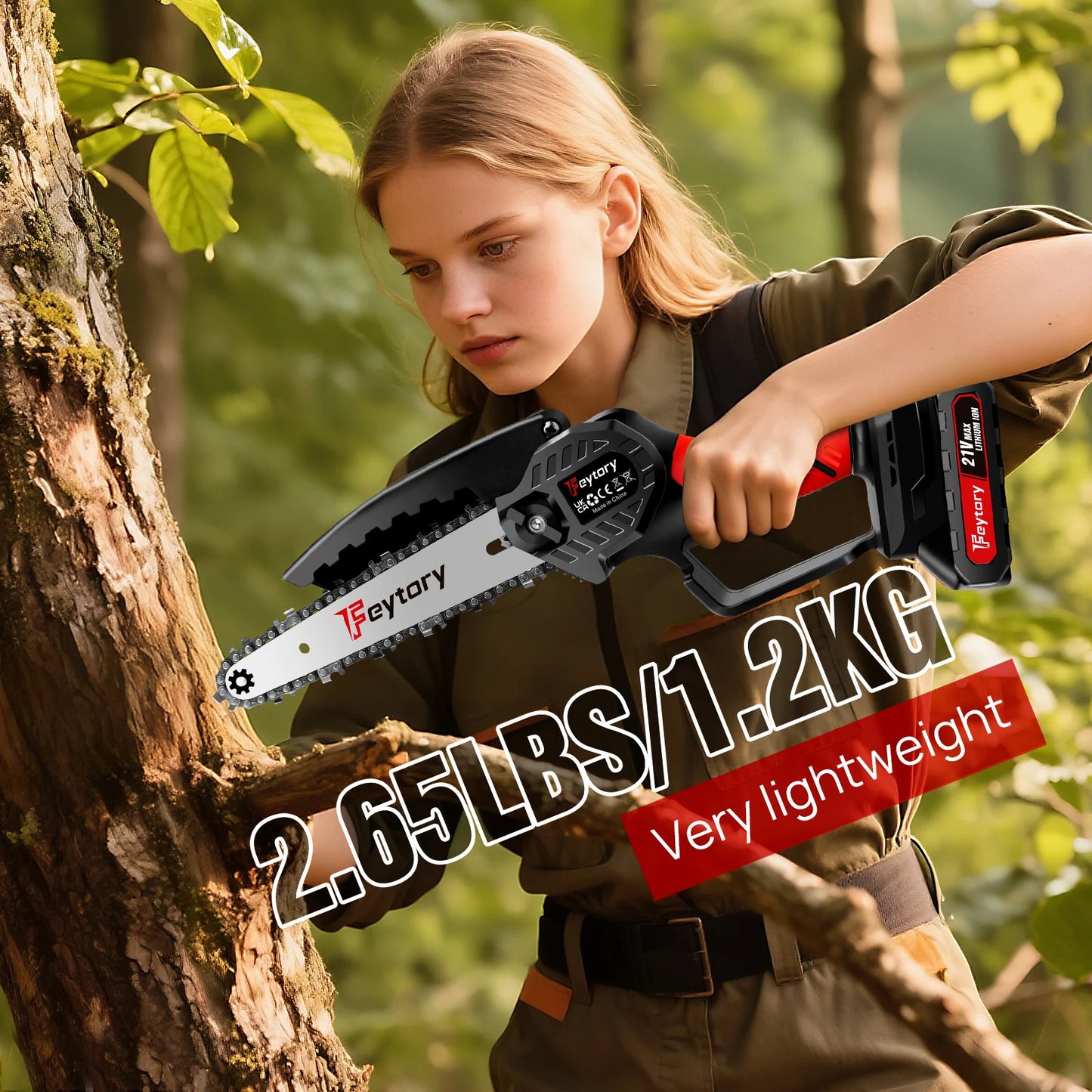 21V Mini Chainsaw – 6-Inch Cordless Electric Handheld Saw with Battery & Charger for Woodworking and Tree Trimming