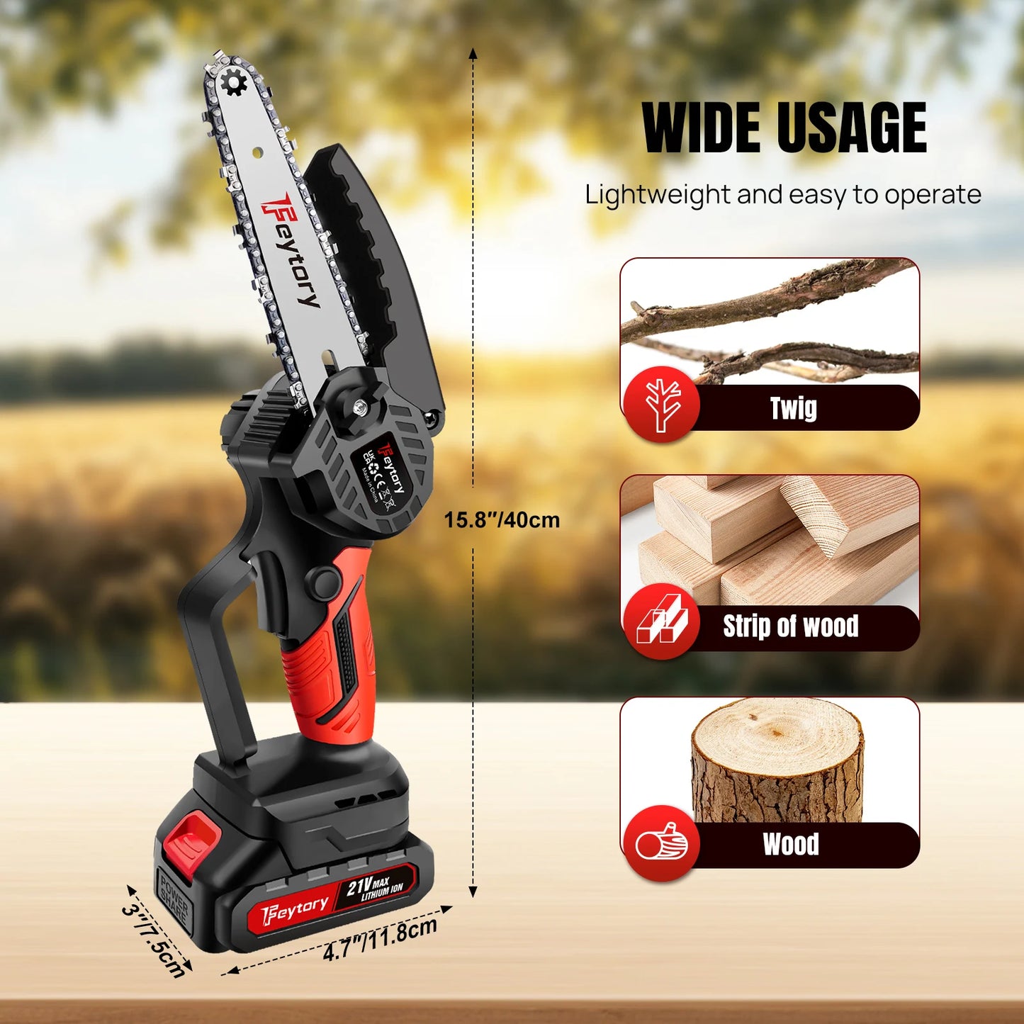 21V Mini Chainsaw – 6-Inch Cordless Electric Handheld Saw with Battery & Charger for Woodworking and Tree Trimming