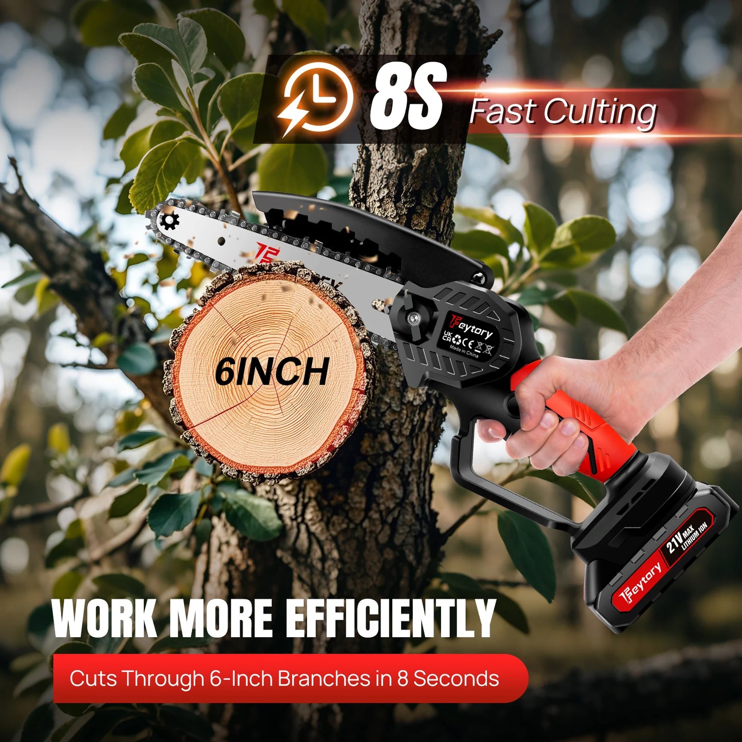 21V Mini Chainsaw – 6-Inch Cordless Electric Handheld Saw with Battery & Charger for Woodworking and Tree Trimming