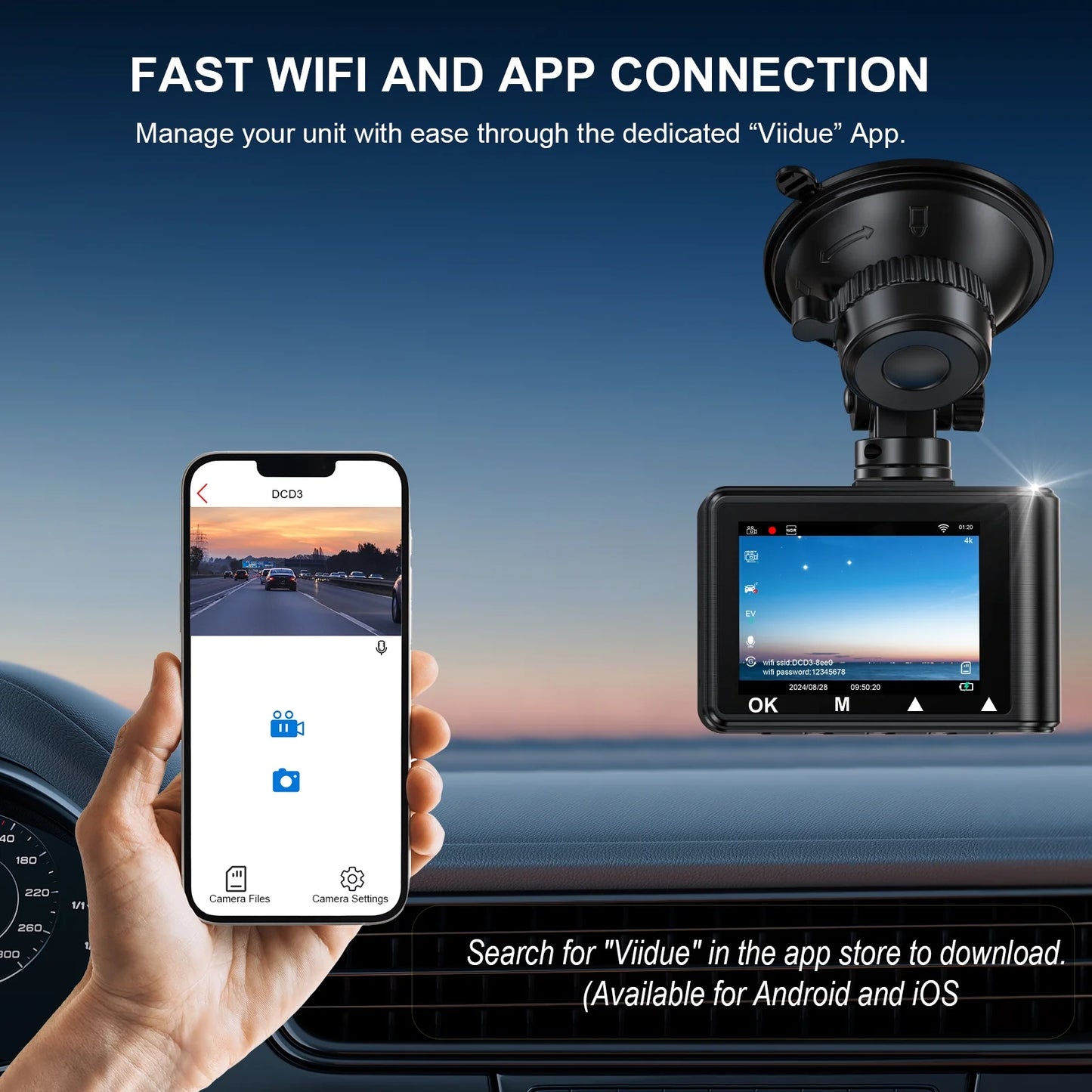 4K Dash Cam with Wi-Fi, Rear 1080P Camera, 2" IPS Screen, WDR, Night Vision, Loop Recording, G-Sensor, Parking Mode – Includes 32GB SD Card, Easy Install