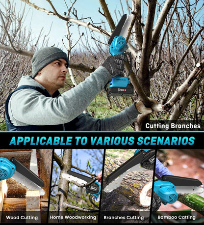6 Inch Mini Chainsaw, Portable Electric Cordless Chainsaw Set,Battery Powered,Small Handheld Chain Saws Pruning for Tree Branches
