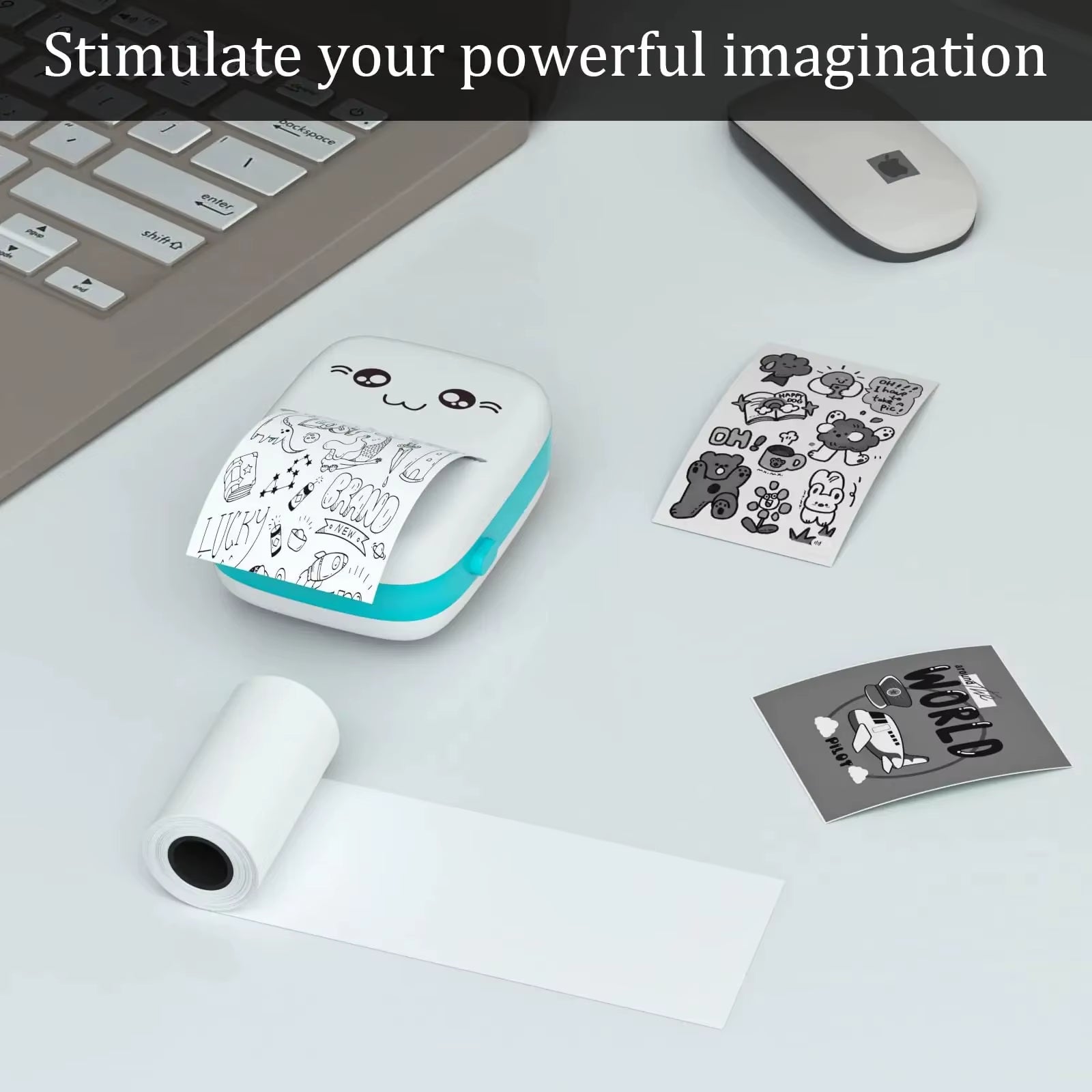 Mini Hot Pocket Printer,Ink Free Sticker Printer, Mini Pocket Printer with 13 Rolls of Hot Paper,Ios Android Application