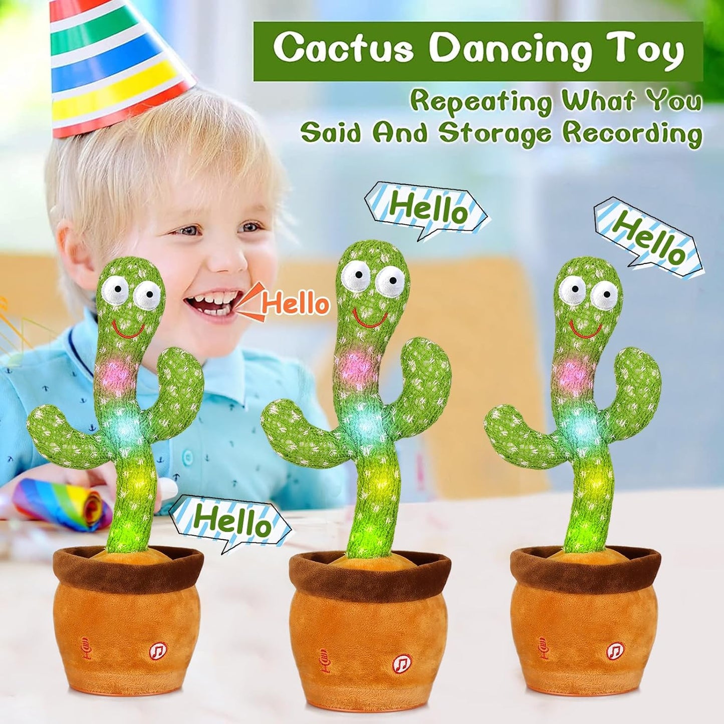 Dancing Cactus Baby Toys 6 to 12 Months, Talking Cactus Toys Repeats What You Say Baby Boy Toys, Dancing Cactus Mimicking Toy with LED English Sing Talking Musical Toys