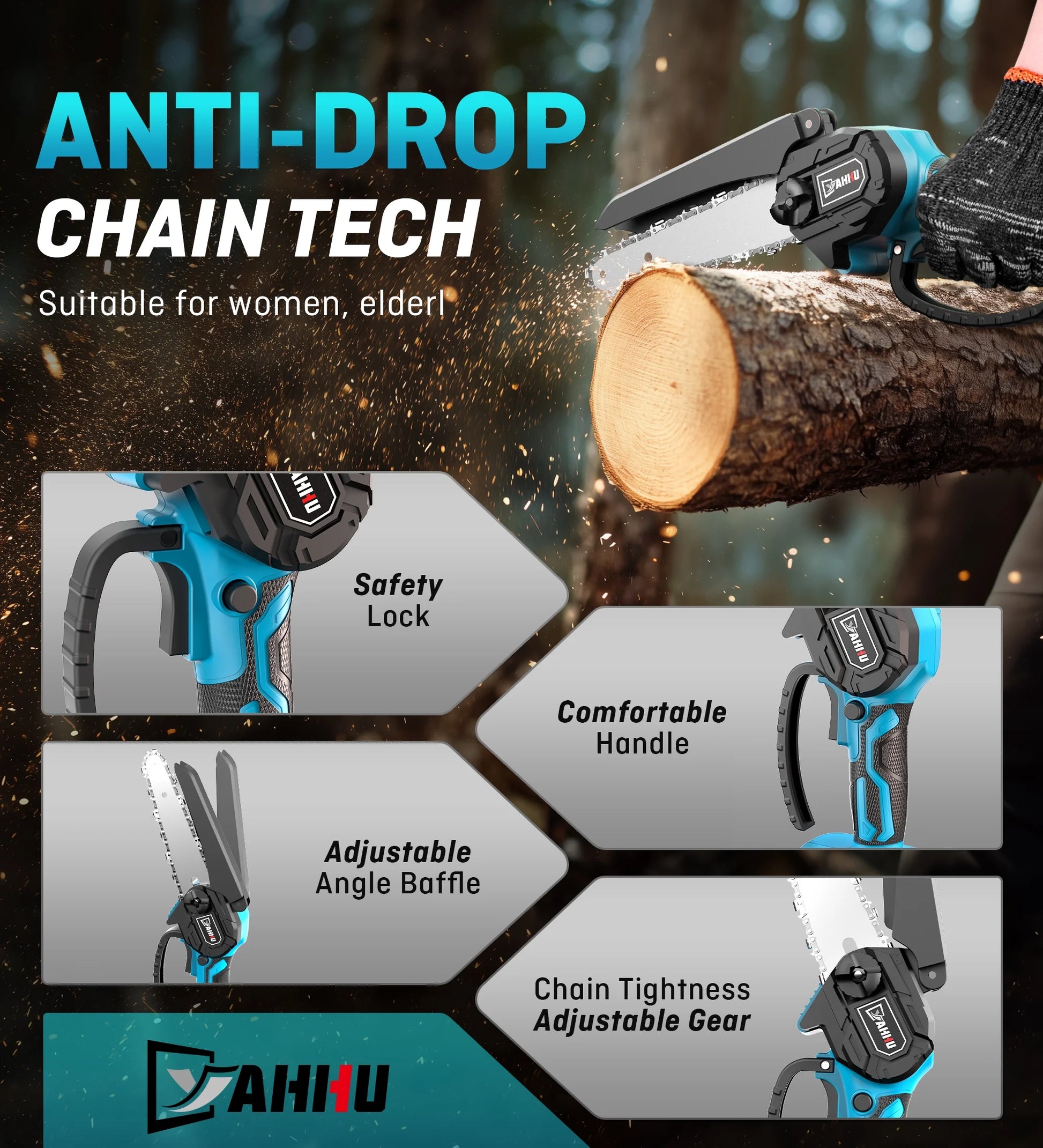 6 Inch Mini Chainsaw, Portable Electric Cordless Chainsaw Set,Battery Powered,Small Handheld Chain Saws Pruning for Tree Branches