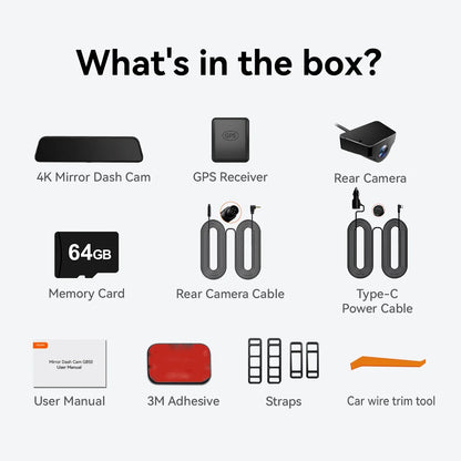 Dash Cam, Dashcam 4K in Wifi& GPS, 12'' 4K+1080P Rear View Mirror Dash Cameras with Super Night Vision, See the License Plate Clearly, Free 64GB Card