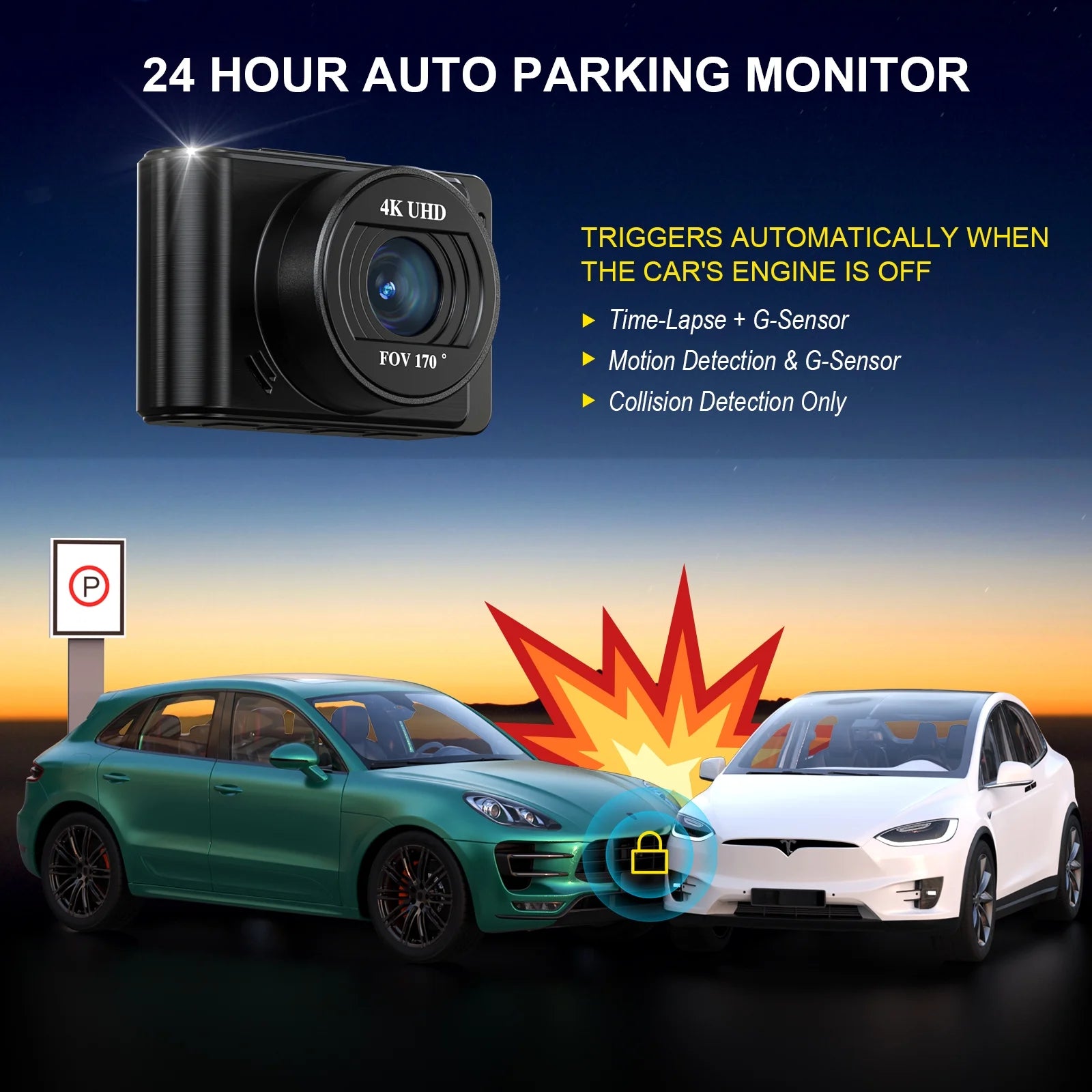 4K Dash Cam with Wi-Fi, Rear 1080P Camera, 2" IPS Screen, WDR, Night Vision, Loop Recording, G-Sensor, Parking Mode – Includes 32GB SD Card, Easy Install