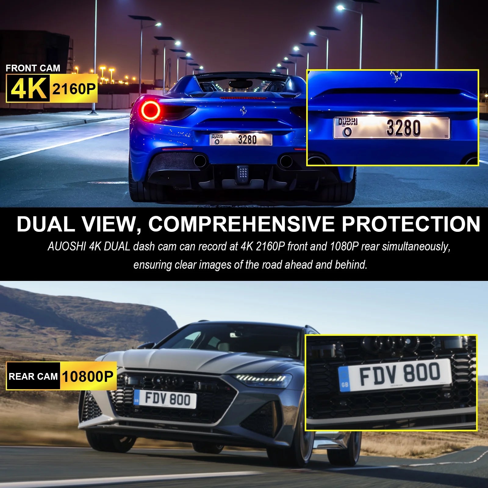 4K Dash Cam with Wi-Fi, Rear 1080P Camera, 2" IPS Screen, WDR, Night Vision, Loop Recording, G-Sensor, Parking Mode – Includes 32GB SD Card, Easy Install
