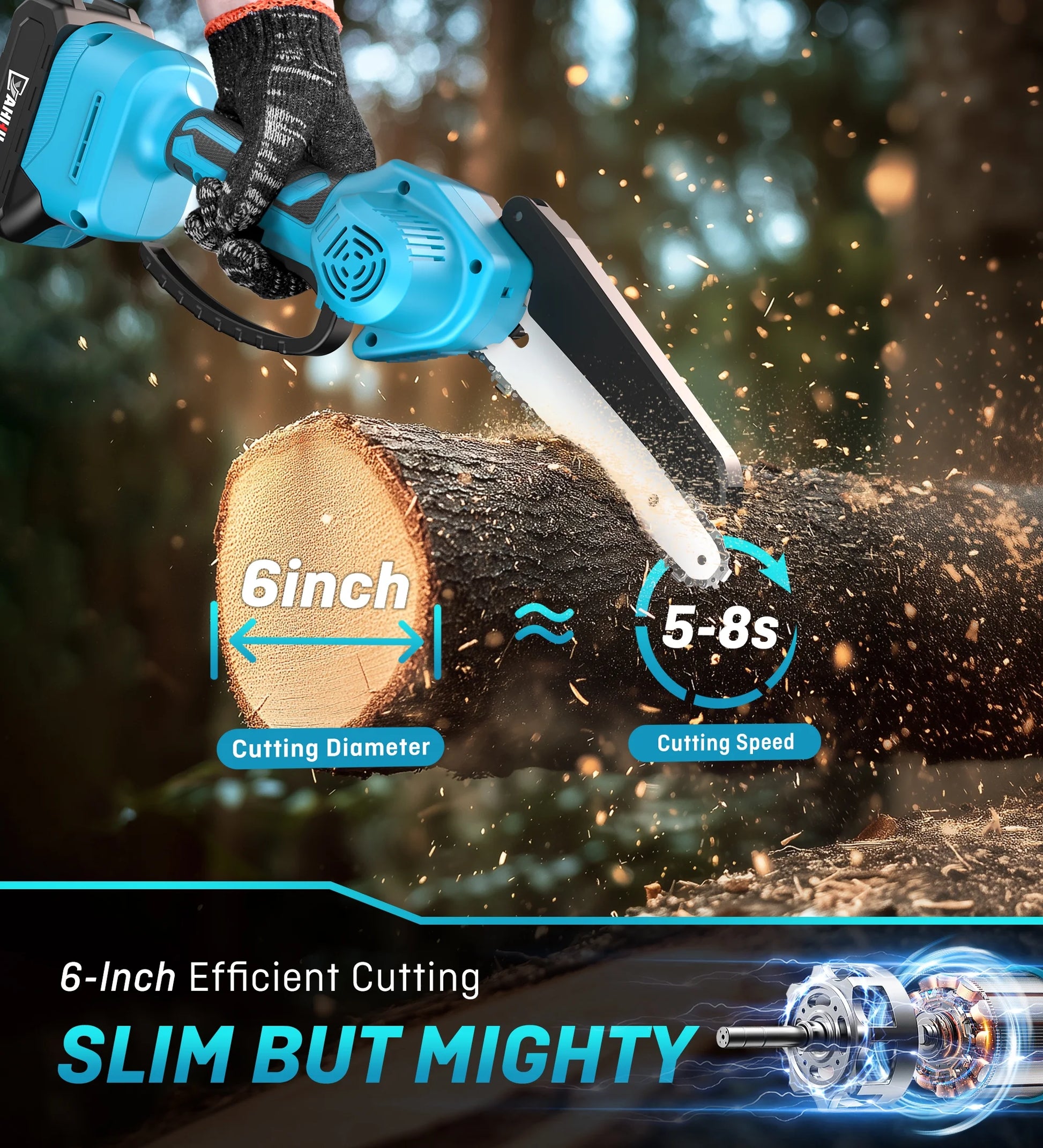 6 Inch Mini Chainsaw, Portable Electric Cordless Chainsaw Set,Battery Powered,Small Handheld Chain Saws Pruning for Tree Branches