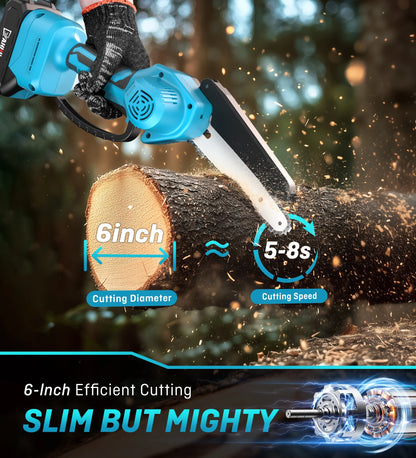 6 Inch Mini Chainsaw, Portable Electric Cordless Chainsaw Set,Battery Powered,Small Handheld Chain Saws Pruning for Tree Branches