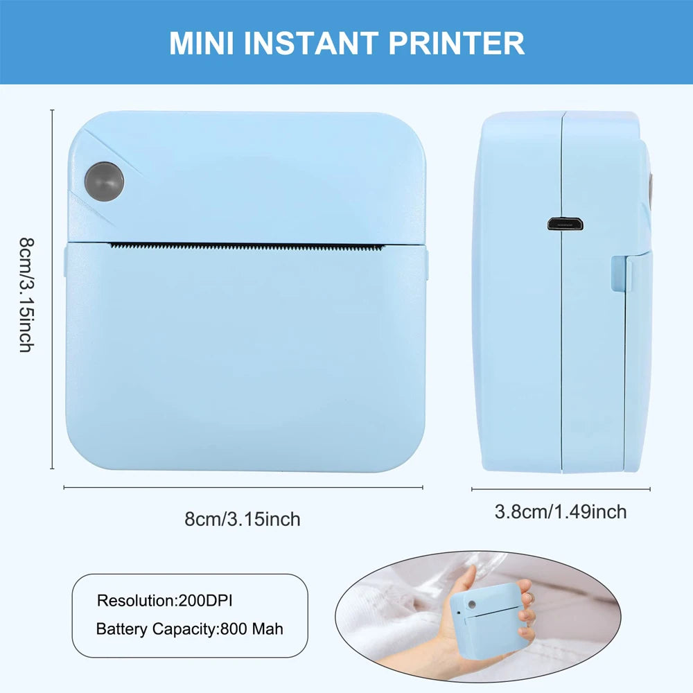 Compact Wireless Thermal Printer – Portable Inkless Sticker & Label Maker, Pocket-Sized Photo Printer with Self-Adhesive Printing