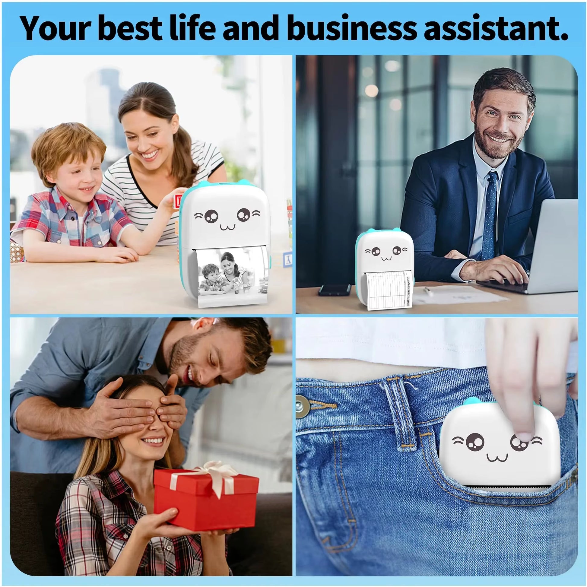 Mini Hot Pocket Printer,Ink Free Sticker Printer, Mini Pocket Printer with 13 Rolls of Hot Paper,Ios Android Application