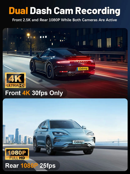 Dash Cam Front and Rear, 2.5K+1080P WDR Dash Camera for Cars, 4K Single Front Built-In Wifi Car Camera with G-Sensor, Super Night Vision, 64GB Card, Loop Recording, Parking Mode