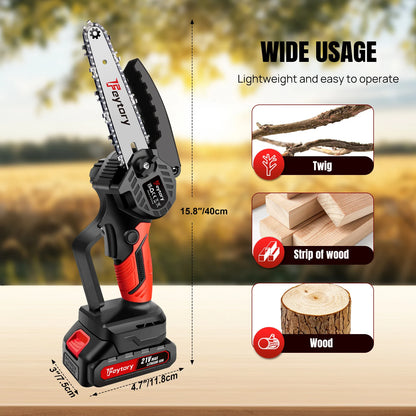 21V Mini Chainsaw – 6-Inch Cordless Electric Handheld Saw with Battery & Charger for Woodworking and Tree Trimming