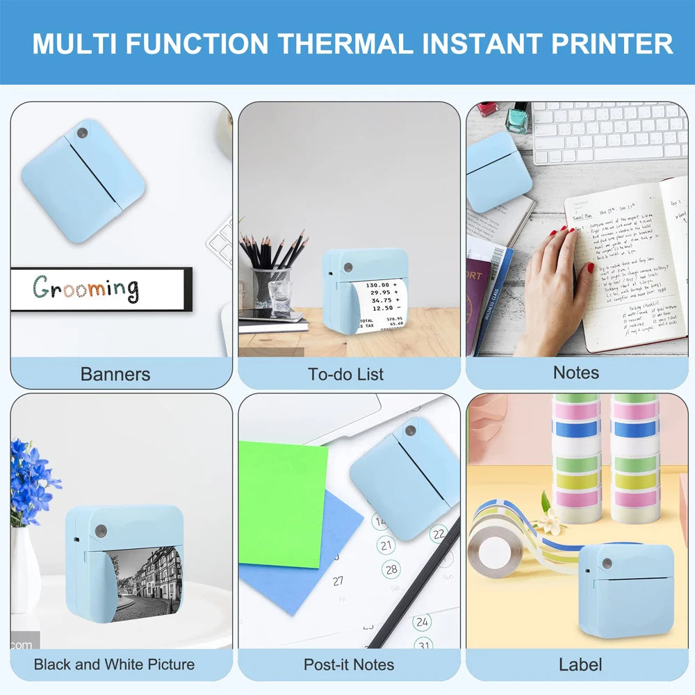 Compact Wireless Thermal Printer – Portable Inkless Sticker & Label Maker, Pocket-Sized Photo Printer with Self-Adhesive Printing