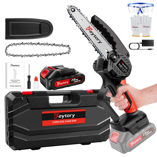 21V Mini Chainsaw – 6-Inch Cordless Electric Handheld Saw with Battery & Charger for Woodworking and Tree Trimming