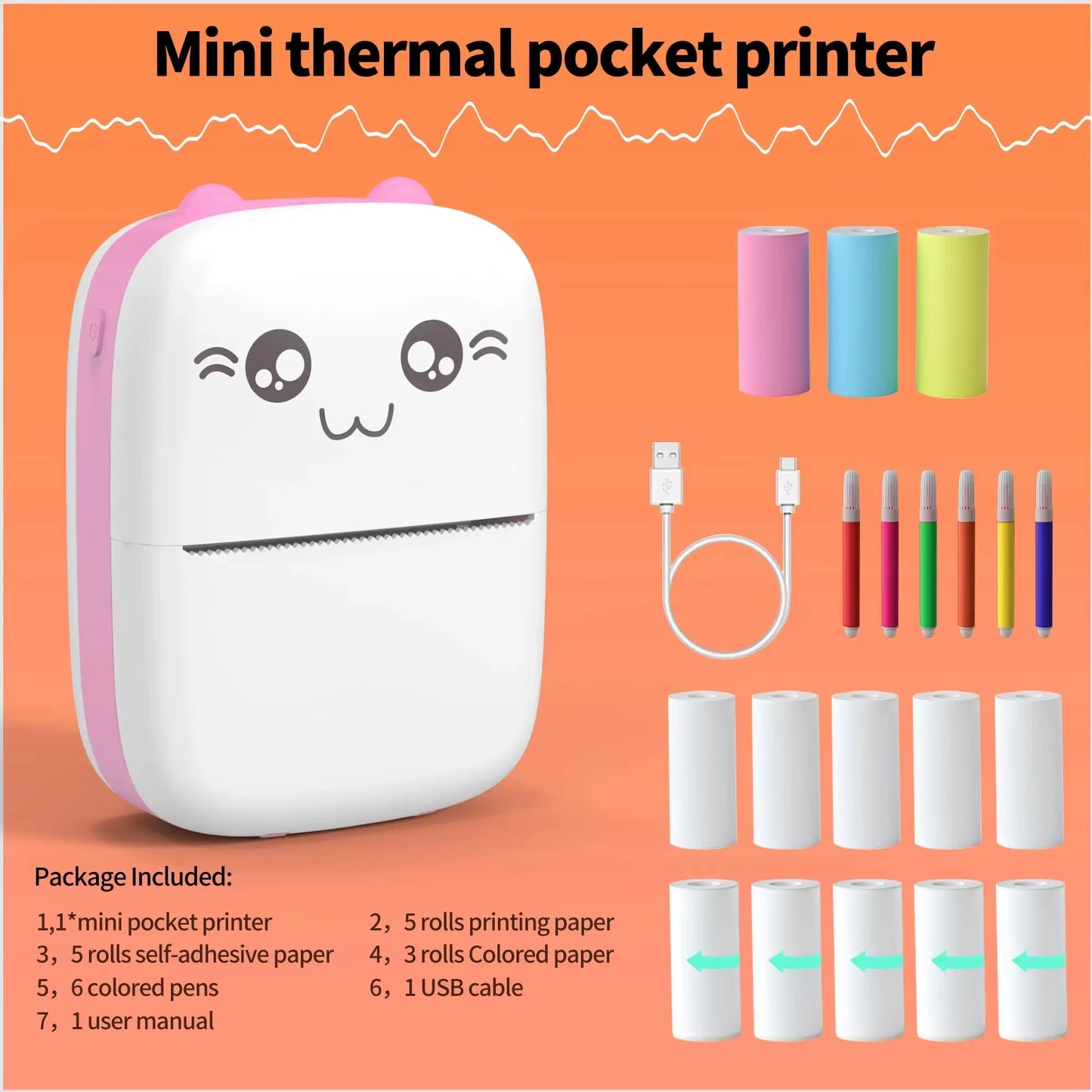 Mini Hot Pocket Printer,Ink Free Sticker Printer, Mini Pocket Printer with 13 Rolls of Hot Paper,Ios Android Application