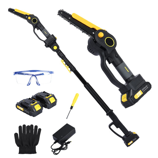 2-In-1 Cordless Pole Saw & Mini Chainsaw, Brushless Electric Chain Saw with 2 X 2.0Ah Battery, 4.9-7.5Ft Adjustable Pole Saw