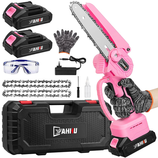 6-Inch Portable Pink Mini Chainsaw – Handheld Cordless Electric Chainsaw with 21V Battery – New