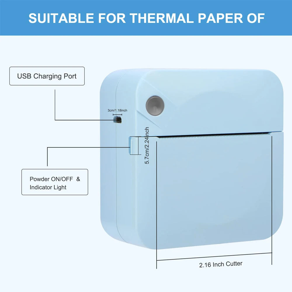 Compact Wireless Thermal Printer – Portable Inkless Sticker & Label Maker, Pocket-Sized Photo Printer with Self-Adhesive Printing
