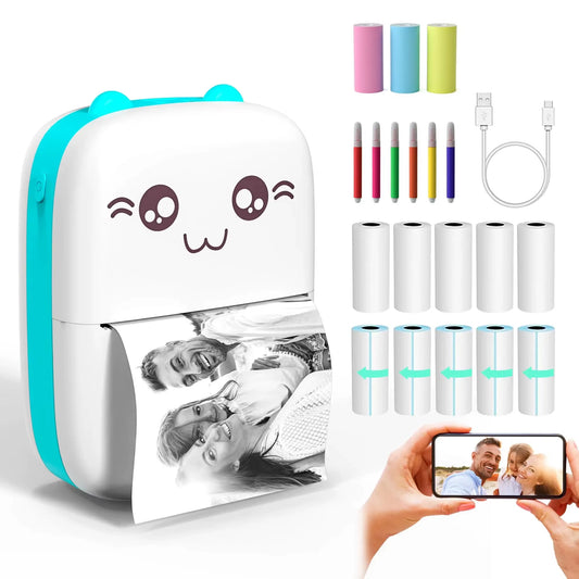 Mini Hot Pocket Printer,Ink Free Sticker Printer, Mini Pocket Printer with 13 Rolls of Hot Paper,Ios Android Application