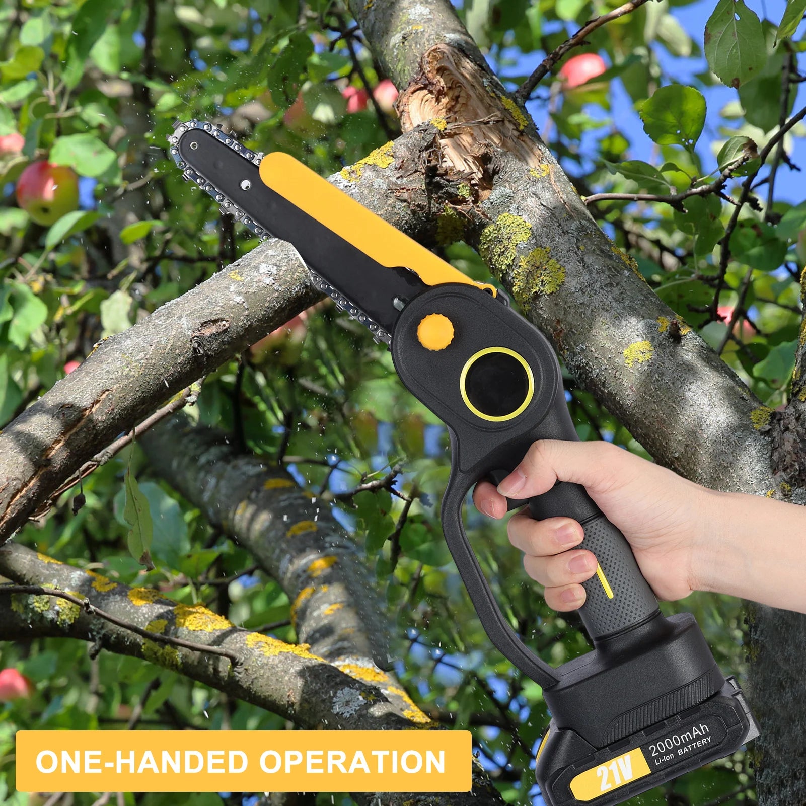 2-In-1 Cordless Pole Saw & Mini Chainsaw, Brushless Electric Chain Saw with 2 X 2.0Ah Battery, 4.9-7.5Ft Adjustable Pole Saw