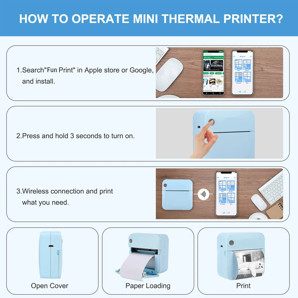 Compact Wireless Thermal Printer – Portable Inkless Sticker & Label Maker, Pocket-Sized Photo Printer with Self-Adhesive Printing