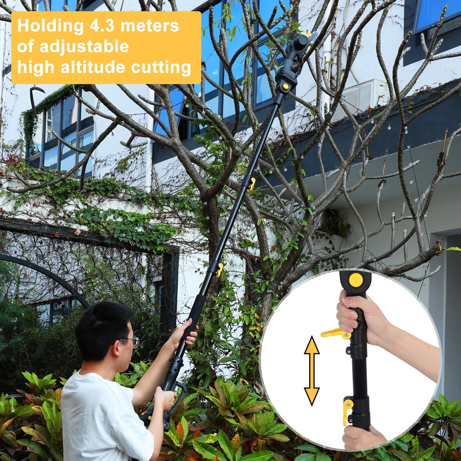 2-In-1 Cordless Pole Saw & Mini Chainsaw, Brushless Electric Chain Saw with 2 X 2.0Ah Battery, 4.9-7.5Ft Adjustable Pole Saw
