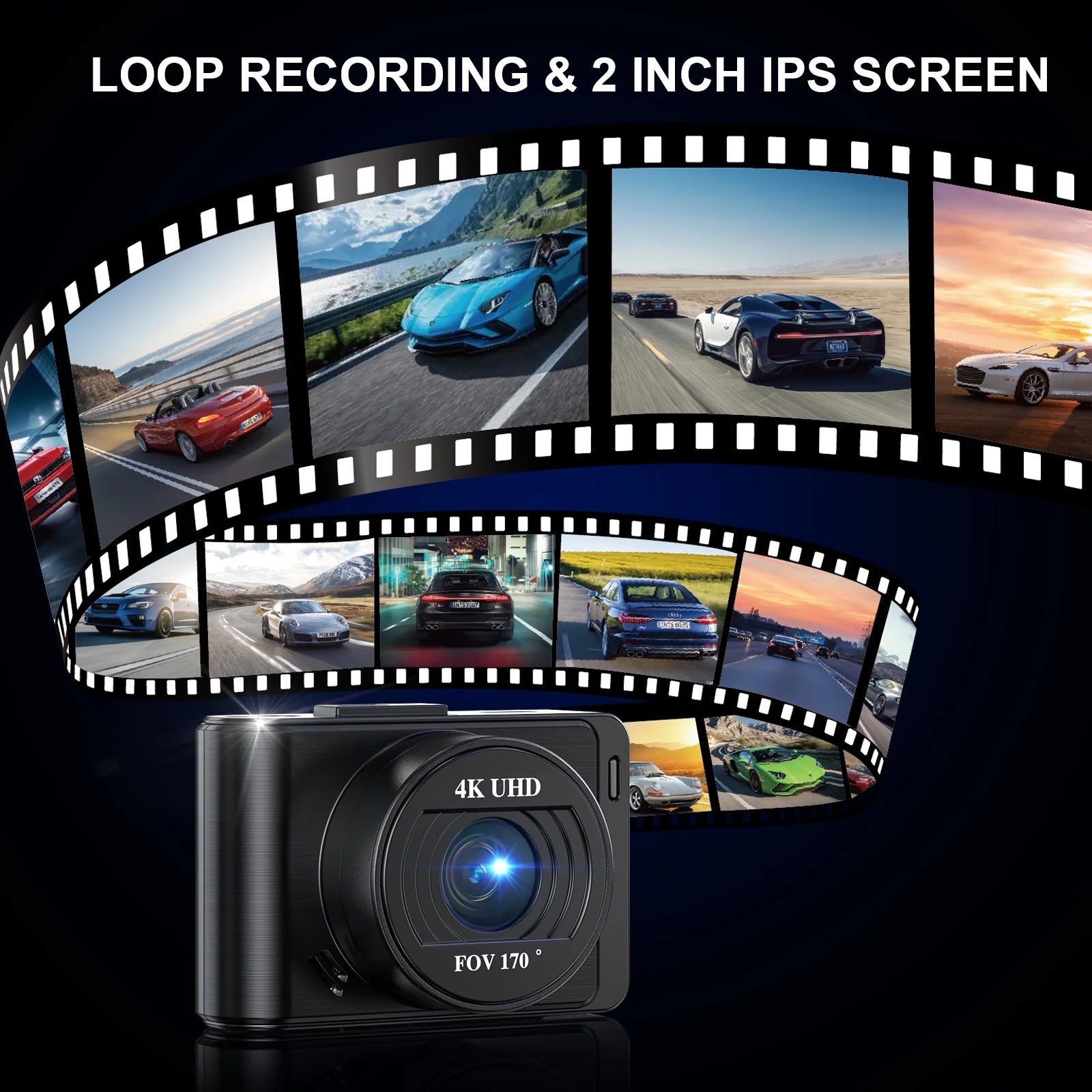 4K Dash Cam with Wi-Fi, Rear 1080P Camera, 2" IPS Screen, WDR, Night Vision, Loop Recording, G-Sensor, Parking Mode – Includes 32GB SD Card, Easy Install
